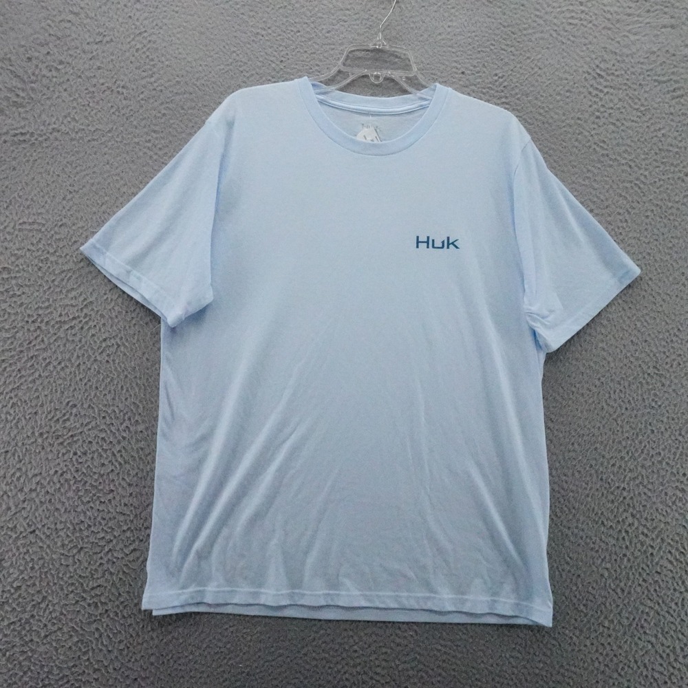 Huk Mens Mahi Fill Back Tee Light Blue Graphic Fishing T Shirt Large NEW